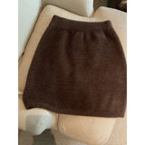 Yipinpay Cashmere Mohair Fur Y2k Skirt Korean Style Short Wrap Hip Vintage High Waist Slim Black Knit Skirts Faldas Mujer Moda Sexy
