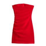 Yipinpay Sexy Women Red Ruched Strapless Mini Dress Christmas Party Vestidos
