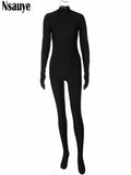 yipinpay Casual Sport Skinny Jumpsuits Women Bodycon Black Long Sleeve Club Overalls One Pieces Sexy Body Tops Outfis Autumn 2023