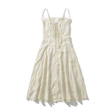 Yipinpay Sexy Women Cross Bandage Lacing Up Back Floral Sling Dress Party Hem A-line Midi Long Robe