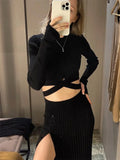 Yipinpay New White Knit Two Piece Women Sets Fall Ribbed Crop Top And Pleated Knitted Skirt Suits For Women Midi Dress Sets 2024