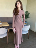 Yipinpay Solid High Waist Fashion Maxi Dress For Women Long Sleeve Patchwork Slim Elegant Party Dress Autumn 2024 Female Long Dress
