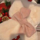 Yipinpay Sweet Hot Girl Pink Bow Neck Scarf Women's Autumn/Winter Faux Fur Cute Fury Scarf Fashion Female Trendy Accessories