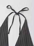 Yipinpay New 2024 Women Sexy Backless Halter V Neck Striped Vest Female Fashion Waistcoat Chic Crop Top