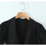 Yipinpay Sweet Women Lace Trim Peter Pan Collar Cotton Black Dress Vintage Puff Sleeve With Belt Ladies Party Mini Dresses Summer