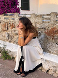 Yipinpay V-Neck Suspender Maxi Dress For Women Elegant Sexy Summer Sling Beach Dress Female Backless Contrast Color Vacation Dresses