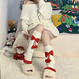 Yipinpay Women Furry Y2K Ribbed Knit Leg Warmers Lolita Knee High Socks Boot Cuffs Slouch Socks with Bow New Year 2023 Boot Cover