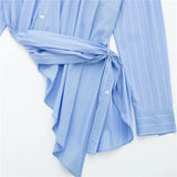 Yipinpay Blue Striped Shirt Woman Asymmetric Crop Top Women Long Sleeve Button Up Shirt Woman Fashion Streetwear Chic Woman Blouse