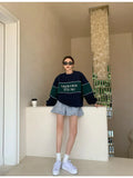 Yipinpay Women Sweatshirt Korean Casual Pullover New Vintage Loose Letter Print Top Fashionable Versatile Temperament Female Wear