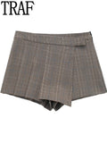 Yipinpay Plaid Skirt Shorts Woman Check Pleated Mini Skirt Shorts Women High Waist Short Pants Harajuku Fashion Women's Skort