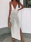 Yipinpay Fashion Female Beach Dress Solid Color Deep V-Neck Sleeveless Backless Crochet One-Piece For Summer Hot Sale S M L
