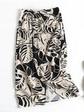 Yipinpay New Women Leaves Print Linen Midi Skirt Vintage High Waist Sexy Slit Summer Ladies Skirts