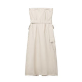 Yipinpay 2023 Off Shoulder Long Dress Women Summer Sleeveless Dress Woman Strapless Backless Midi Dresses Cargo Casual Dresses