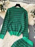 Yipinpay American Retro Sweater Suits Zipper Polo Collar Loose Pullover+Wide Legs Long Pants Winter Thick Geometric Women Sets