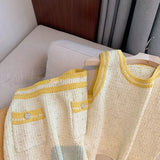 Yipinpay Tops Camis Yellow Knitted Vest Vintage Slim Mini Temperament Contrast Skirts Sets Tops Mujer Spring 2 Piece Sets Outifits