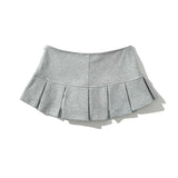 Yipinpay Women Gray Low Waist Pleated Mini Skirt