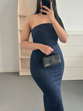 Yipinpay Off Shoulder Denim Dress Woman Blue Corset Long Dress Women Midi Bodycon Dresses For Women 2023 Elegant Party Dresses