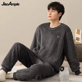 Yipinpay Men's Winter Warm Plush Thickened Sleepwear Set French Loose Flannel Pijama Trousers Two Pieces Suit Male Cute Nightwear