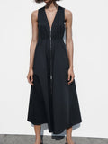 Yipinpay Women Elegant Solid Long Dresses 2023 Summer Zipper Sleeveless Oversized Dresses Fashion Party Vestidos