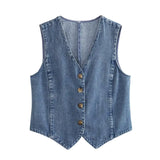 Yipinpay 2024 Women Blue Denim Waistcoat Sexy Sleeveless Single Breasted Female Summer Vest Top