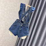 Yipinpay Size Denim Strap Shorts Women's Summer High Waisted A-line Jumpsuit Pants Sweet Ruffled Edge Short Jeans Size S-5XL