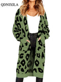Yipinpay Autumn Winter Long Leopard Cardigan Women Knitted Sweater Oversized Coat Colorful Long Sleeve Women's Clothing Female Robe