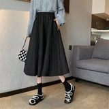 Yipinpay High Waist Black Diamond Check Skirt Women Midi Quilted Cotton Skirts Winter Faldas Largas Jupe Longue Femme