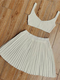 Yipinpay Summer Sleeveless Tank Top And Mini Pleated Skirt Sets Beach Outfits Knit Set Women 2 Piece Sets Sexy Party Dress Suit