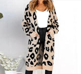 Yipinpay Autumn Winter Long Leopard Cardigan Women Knitted Sweater Oversized Coat Colorful Long Sleeve Women's Clothing Female Robe