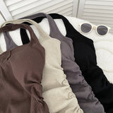 yipinpay Women's Wear Dress Y2K A-line Skirt Sexy Backless Spicy Girl Solid ColorShort Skirt Hanging Neck Sleeveless Wrinkle Dress Summ