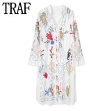 Yipinpay Off White Long Shirt Women Embroidery Blouse Female Long Sleeve Button Up Shirt Women Asymmetric Summer Blouses Woman 2023