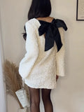 Yipinpay Shining Sequin Mini Dress For Women Long Sleeve Bowknot Chic Short Dresses Female Elegant Holiday Evening Party Looks