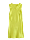 Yipinpay Knotted Satin Dress Woman Sleeveless Short Dresses For Women Ruched Summer Mini Dress 2023 Elegant Chic Women Dresses