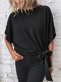 Yipinpay Casual Women's Top T Shirt 2024 Summer Solid Fashion Batwing Sleeve Shirt Tops Bow Women Pullover Blouses Female Clothing