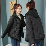 Yipinpay Version of Winter Loose Padded Jacket Women New Small Down Padded Jacket Women Fake Two-piece Hooded Cotton Coat