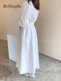 yipinpay Women's Shirts Dresses Slim Korean Chic Fashion Casual Single-breasted Long Midi Dress Office Ladies White OL Vestidos