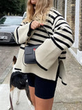 Yipinpay Winter Women¡¯s Long Sleeves Knit Sweater Turtleneck Striped Print Loose Pullover Tops 2024 New Autumn Oversized Sweater