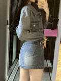 Yipinpay Denim Suit Woman Slim Casual Short Cardigan + Sexy Bodycon Y2k Mini Skirt Elegant Korean Fashion Set 2024 Spring Chic