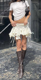 Yipinpay Sexy Women Gothic Punk Irregular Skirts Solid Color Drawstring Tie-Up Ruched Ruffles Mini Skirt Summer Fashion Short Skirts 911