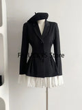 Yipinpay Women Formal Blazer Lapel Collar Autumn Winter Office Lady Korean Patchwork Contrast Color Outerwear Single Breasted Suit Jacket