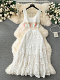 Yipinpay Bohemian Vintage Knit Suits Tank Tassels Crop Tops+Loose Hooked Hollow Out Skirt Fashion Women Summer Chic Beach Sets