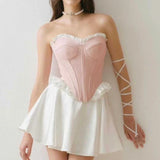 Yipinpay Sexy Women Sweet Patchwork Fish Bone Slim Fit Strapless Top Chic Party Summer Crop Top