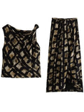 Yipinpay Knot Long Skirts For Women Fashion 2023 Printed Vintage Skirt Woman Mid-Waist Slit Skirt Sets Elegant Women's Skirts