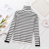 Yipinpay Women's Autumn Winter Long Sleeve Sweater Striped Knitwear Slim Turtleneck Bottoming Shirt 2024 New Fashion All-Match Top