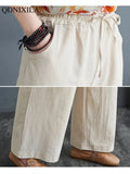 Yipinpay Spring Summer Literary Vintage Cotton Linen Women's Pants Loose Oversized Wide Leg Pants High Waist Linen Pants Trousers