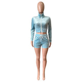 Yipinpay Top Velvet Tracksuit Two Piece Sets Women Summer Biker Shorts Set Long Sleeve Side Stripes Slim Fit Casual Suits