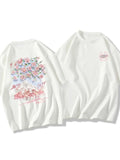 Yipinpay Flower T-shirt Women 2024 Summer Retro White Short Sleeved Cotton Tee Fashion Oversize Round Collar Loose All-Matched Top