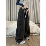 Yipinpay Harajuku Cargo Baggy Blue Jeans Streetwear Hip Hop Oversize Casual Wide Leg Vintage Demin Pants
