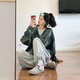 Yipinpay Outerwear Washed Denim Jacket Retro Blue For Women High Quality Autumn Winter Female Harajuku Zipper Jeans Coat Fashion