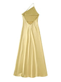 Yipinpay Yellow Off Shoulder Long Dress Women Asymmetric Satin Dress Woman Backless Sexy Party Dresses Summer Slit Evening Dresses